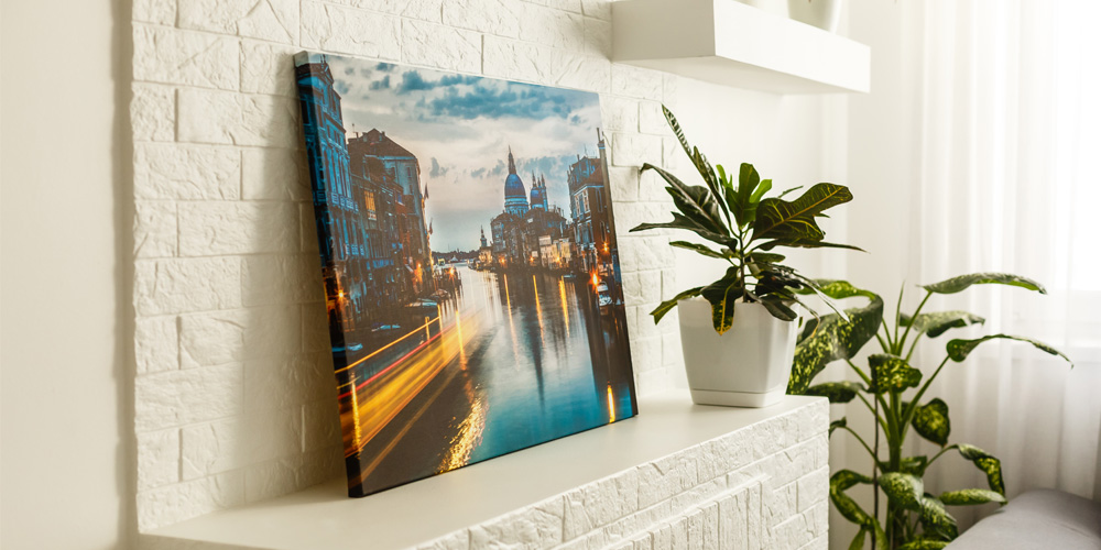 canvas print on a shelf