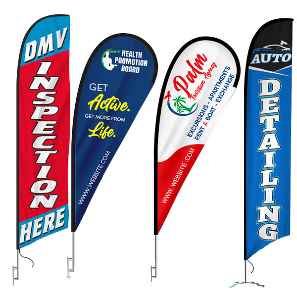 Four different kinds of feather flags for advertising