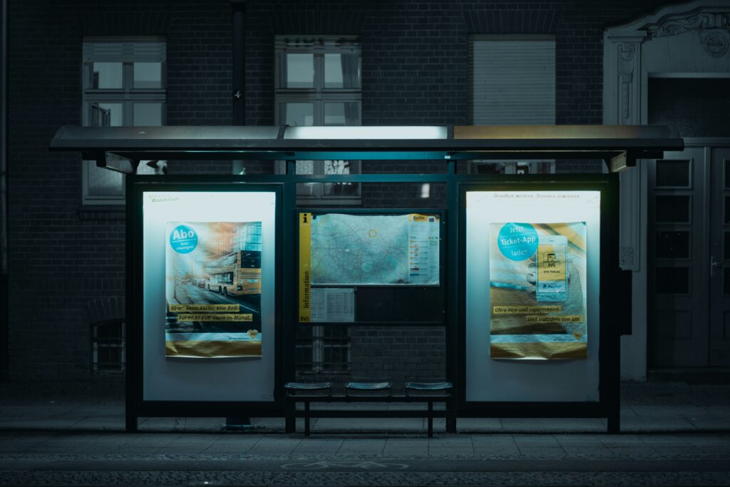 Advertisements at a bus stop
