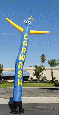 a blue car wash inflatable tube man