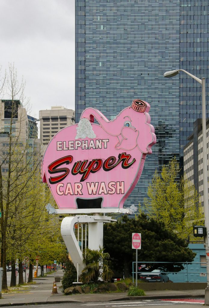 Pink elephant super car wash sign