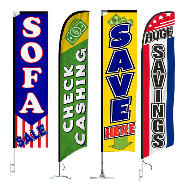 Four different types of custom flags and banners