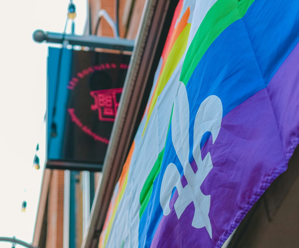 Flag hanging at door entrance outside