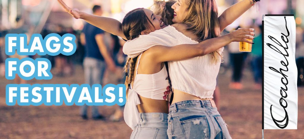 a flags for festivals banner showing girls at a music festival