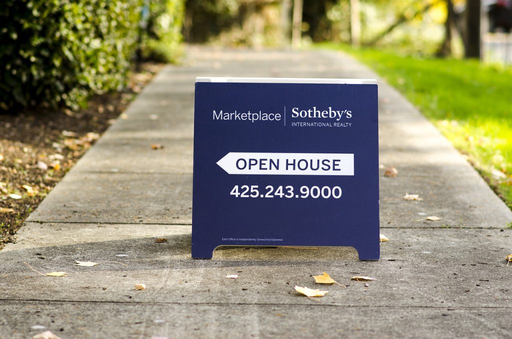 Blue and white open house sign ideas