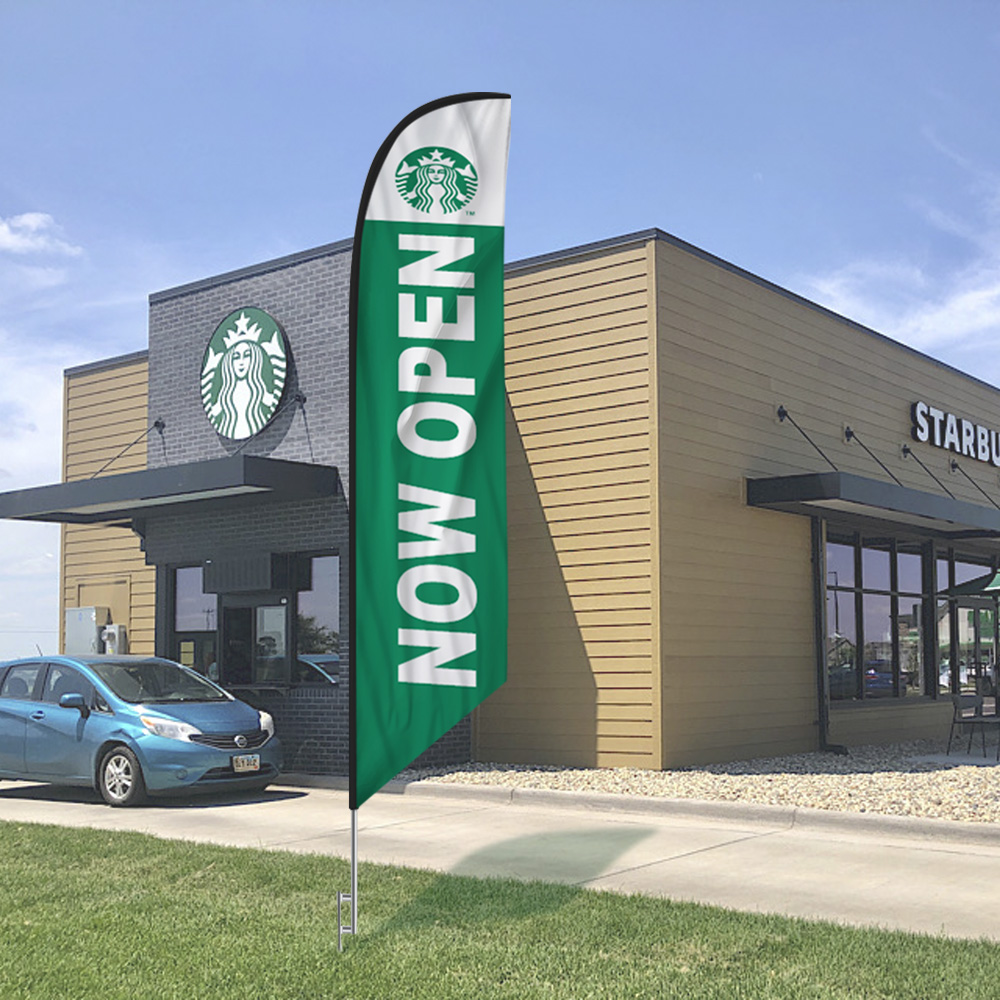 an outdoor Starbucks flag