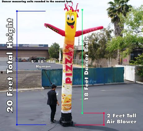 a red and yellow inflatable tube man.