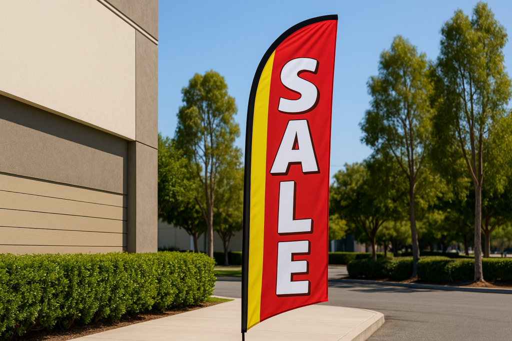 Feather flag that says “sale”