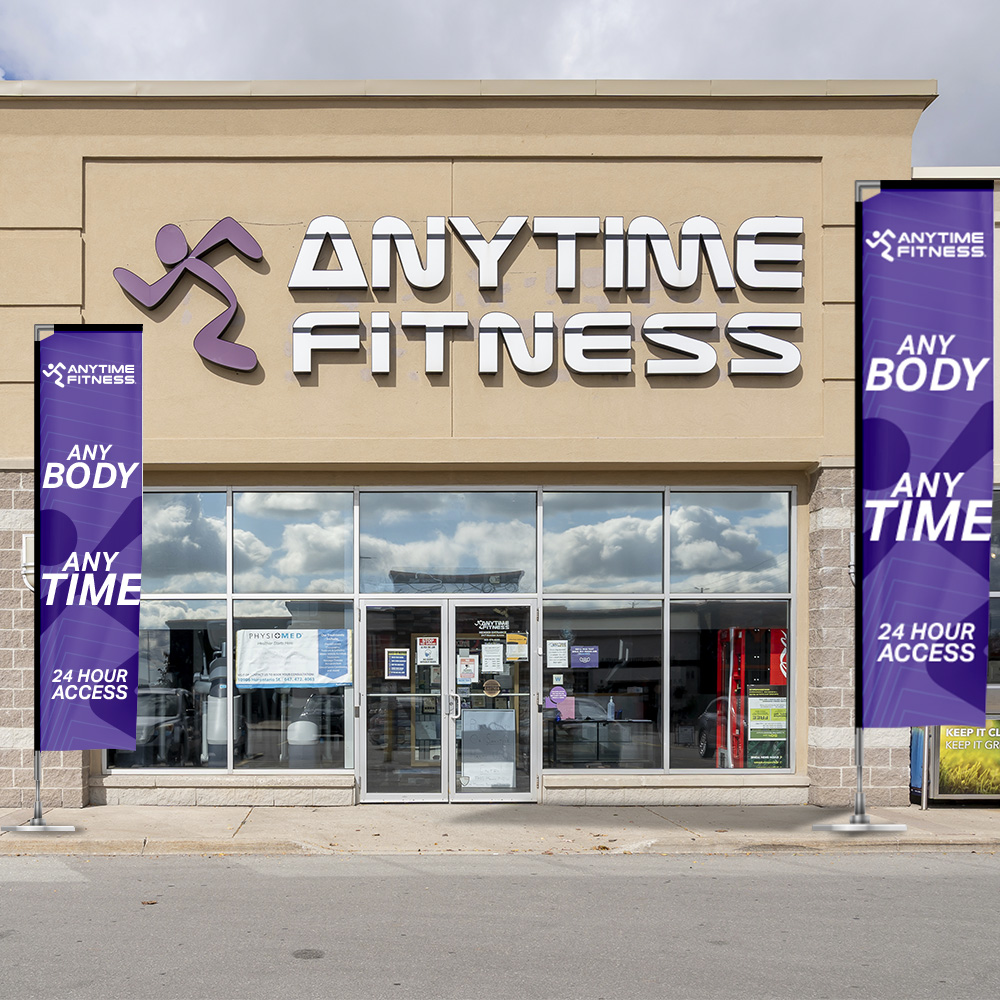 signs outside Anytime Fitness