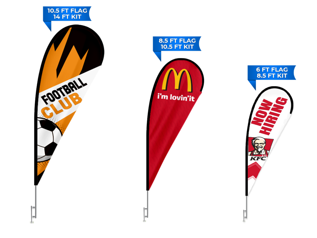The Different Types of Advertising Flag Banners & Their Purposes 4 three teardrop flags different sizes