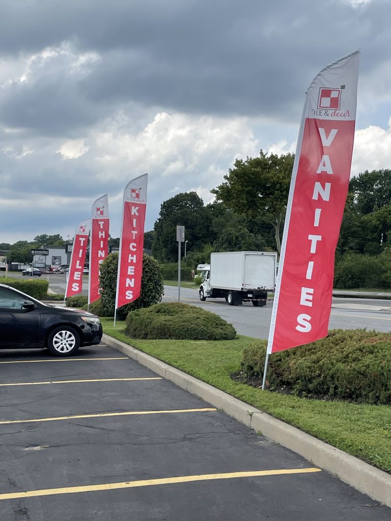 feather flags advertising for “vanities”