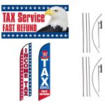 Tax Service Feather Flags & Tax Service Vinyl Banner – Pack of 3 with Pre-Curved Poles & Ground Spikes