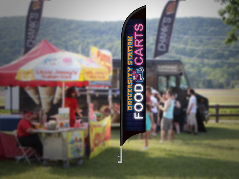 15ft custom feather flag used for high traffic roadside advertising