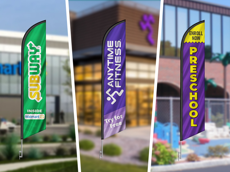 15ft custom feather flag kit with pole set and base for high visibility roadside advertising