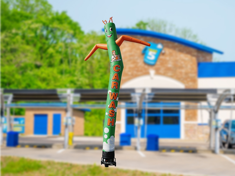 Custom inflatable tube man standing approximately 20ft tall on blower for business advertising and outdoor display