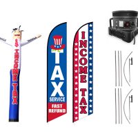 Tax Service Feather Flag & Inflatable Tube Man – Pack of 3 with Pre-Curved Poles & Ground Spike & Blower