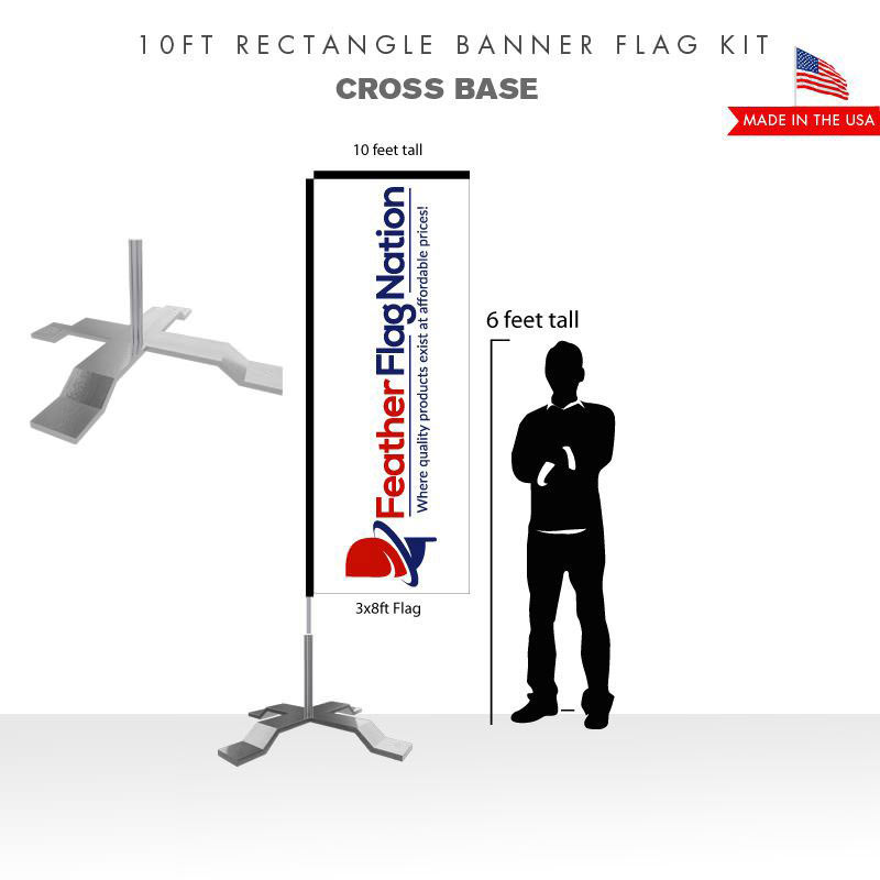 10ft Rectangle Banner Flag With Cross Base