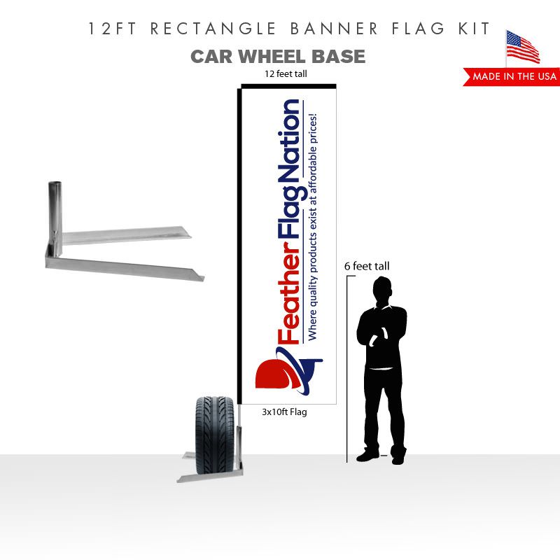 12ft Rectangle Banner Flag With Car Wheel Base