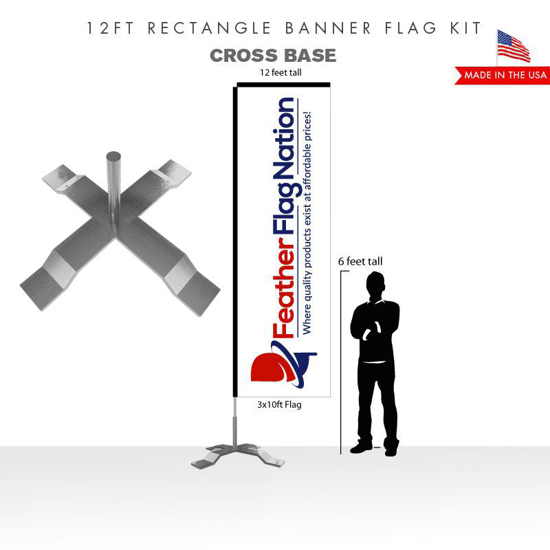 12ft Rectangle Banner Flag With Cross Base