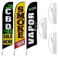 Cbd Vape Smoke Shop Sold Here Feather Flag Kits (3 Flags + 3 Pole Kits + 3 Ground Spikes)