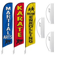 3 Pack Martial Arts Now Enrolling Karate Feather Flag Kits (3 Flags + 3 Pole Kits + 3 Ground Spikes)