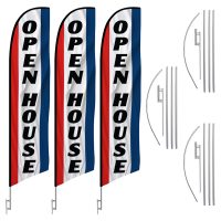 3 Multi Pack Open House Feather Flag Kits (3 Flags + 3 Pole Kits + 3 Ground Spikes)