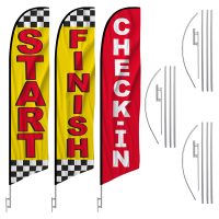 Three Pack Sale | Start Finish Check In Feather Flag Kits (3 Flags + 3 Pole Kits + 3 Ground Spikes)