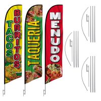 Tacos, Burritos, and Menudo Feather Flags – 3-Pack with Hardware Kit