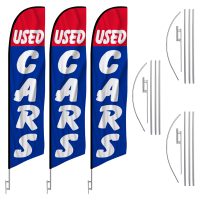 Used Cars Feather Flag Kits (3 Flags + 3 Pole Kits + 3 Ground Spikes)