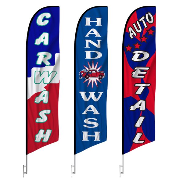 3-pack car wash feather flags featuring bold designs for Car Wash, Hand Wash, and Auto Detail services