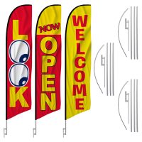 Look Now Open Feather Flag Kits (3 Flags + 3 Pole Kits + 3 Ground Spikes)