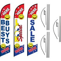 3 Pack Look Best Buys Sale Feather Flag Kits (3 Flags + 3 Pole Kits + 3 Ground Spikes)