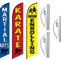 3 Pack Martial Arts Now Enrolling Karate Feather Flag Kits (3 Flags + 3 Pole Kits + 3 Ground Spikes)