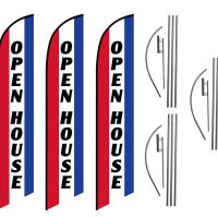 3 Pack Open House Feather Flag Kits (3 Flags + 3 Pole Kits + 3 Ground Spikes)