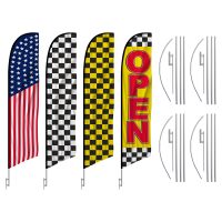 Retail Feather Flag Multi Package – Pack of 4 with Pre-Curved Poles & Ground Spike