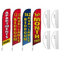 Apartment Feather Flag Package – Pack of 4 with Pre-Curved Poles & Ground Spike