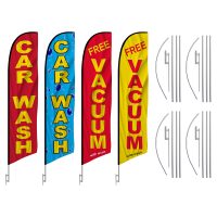 Car Wash Feather Flag Package – Pack of 4 with Pre-Curved Poles & Ground Spike