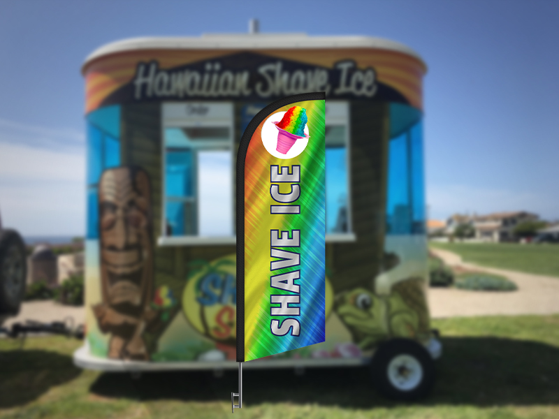 6ft custom feather flag displayed outside a small business entrance