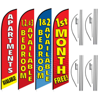 Apartment Feather Flag Package – Pack of 4 with Pre-Curved Poles & Ground Spike