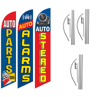 Auto Feather Flag Package – Pack of 3 with Pre-Curved Poles & Ground Spike