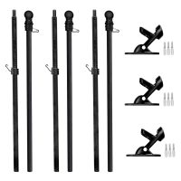 3 pack of 5-Foot Black Premium Tangle-Free Carbon-Fiber Flag Pole with Mounts