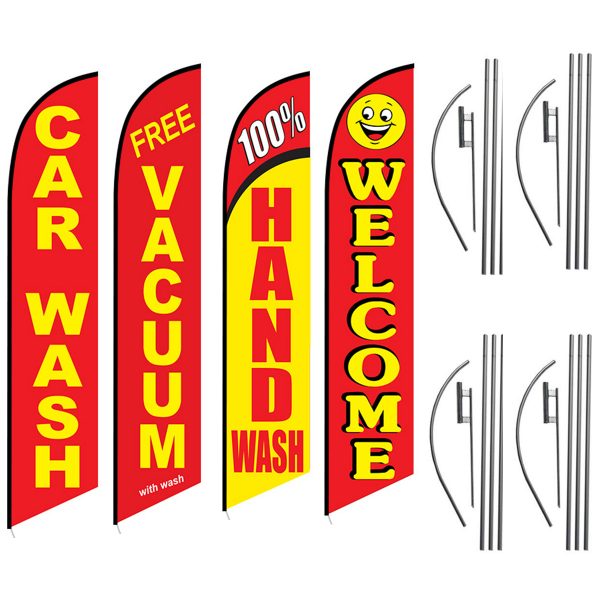 Car-Wash-Free-Vaccum-100%-Hand-Wash-Welcome-Feather-Flag-Package-for-Car-Wash