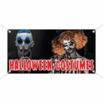 Halloween Costumes Vinyl Banner With Scary Clowns