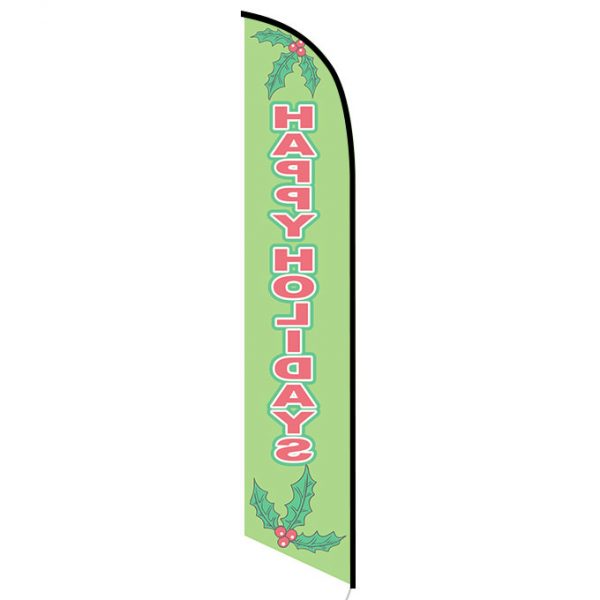 Happy Holidays green feather flag