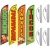 Mexican Food Feather Flag Package – Pack of 4 with Pre-Curved Poles & Ground Spike