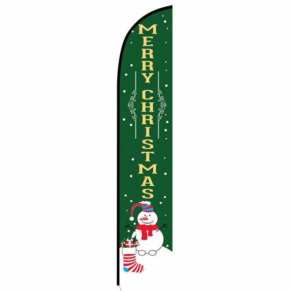 Merry Christmas green feather flag