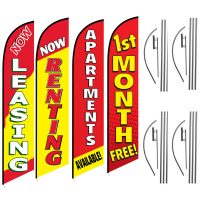 Apartment Feather Flag Package – Pack of 4 with Pre-Curved Poles & Ground Spike