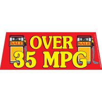 Over 35 MPG Red windshield banner