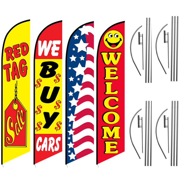 RED-TAG-SALE-WE-BUY-CARS-AMERICAN-GLORY-WELCOME-FEATHER-FLAGS-FOR-CAR-DEALERSHIPS-GREAT-PRICE