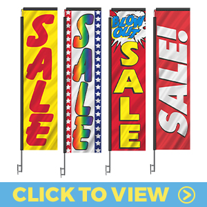 Sale rectangle flags – bold red and yellow banners for promotions and discounts